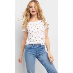 T-shirt w ananasy. Białe koszulki damskie marki Orsay, xs, bez wzorów, z bawełny, klasyczne, z klasycznym kołnierzykiem, z krótkim rękawem. Za 19,99 zł.