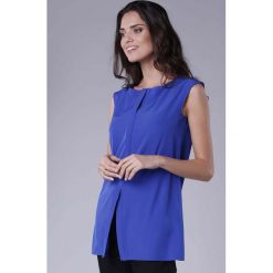 Chabrowa Koszula bez Rękawów z Krytym Zapięciem. Niebieskie koszule damskie Molly.pl, na co dzień, s, bez wzorów, eleganckie, bez kołnierzyka, z krótkim rękawem. Za 125,90 zł.