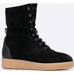 Marc O'Polo - Botki. Szare buty zimowe damskie marki Marc O'Polo, z gumy, na obcasie, na sznurówki. W wyprzedaży za 399,90 zł.