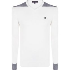 FELIX HARDY sweter męski L biały. Białe swetry męskie Felix Hardy, m, z aplikacjami, bez kołnierzyka, bez kaptura. Za 169,00 zł.