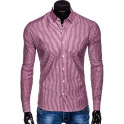 Koszula męska w kratę z długim rękawem K437 - czerwona. Czerwone koszule męskie Ombre Clothing, s, bez wzorów, z bawełny, bez kołnierzyka, z długim rękawem. Za 39,00 zł.