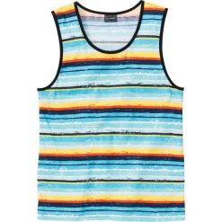 Koszulka bez rękawów Slim Fit bonprix w kolorowe paski. Białe koszulki męskie bonprix, s, w paski, bez kołnierzyka, bez rękawów. Za 34,99 zł.