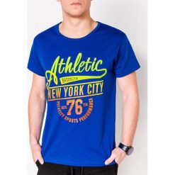 T-shirt męski z nadrukiem S1093 - niebieski. Niebieskie t-shirty męskie Ombre Clothing, s, z nadrukiem, z bawełny, bez kołnierzyka. Za 13,99 zł.