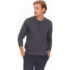 Golfy męskie: SWETER MĘSKI Z WRABIANYM WZOREM I ROZPIĘCIEM PRZY DEKOLCIE