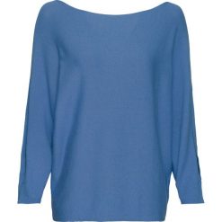 Sweter z rękawami "nietoperz" bonprix kryształowy niebieski. Niebieskie swetry damskie bonprix, bez wzorów, bez rękawów, bez kaptura. Za 69,99 zł.