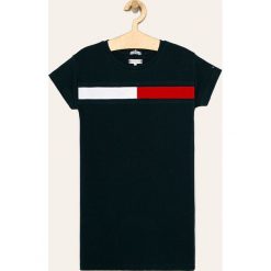 Tommy Hilfiger - Sukienka dziecięca 122-164 cm. Niebieskie sukienki dziewczęce TOMMY HILFIGER, z aplikacjami, z bawełny, casualowe, z krótkim rękawem, krótkie, mini, proste. Za 269,90 zł.