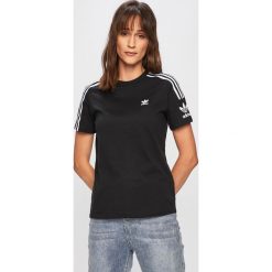 Adidas Originals - T-shirt. Czarne topy damskie adidas Originals, s, z nadrukiem, z bawełny, z okrągłym kołnierzem. Za 129,90 zł.