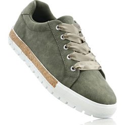 Sneakersy bonprix oliwkowy. Zielone buty sportowe damskie bonprix, bez wzorów, z satyny, sportowe. Za 79,99 zł.