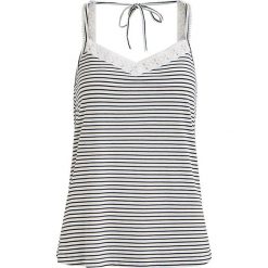 Top "Elvira" w kolorze granatowo-białym. Niebieskie topy damskie Pieces, Vila, xs, w paski, z koronki, bez kołnierzyka, bez rękawów. W wyprzedaży za 85,95 zł.