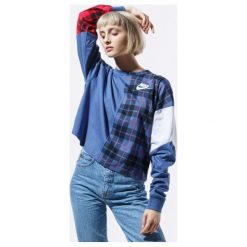 Nike Bluza W Nsw Top Ls Plaid , granatowy, rozmiar M. Niebieskie topy damskie Nike, s, bez wzorów, z bawełny, bez kołnierzyka. W wyprzedaży za 99,99 zł.