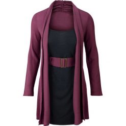 Sukienka dzianinowa bonprix jeżynowo-czarny. Fioletowe sukienki damskie bonprix, bez wzorów, z dzianiny, eleganckie, z podwójnym kołnierzykiem, bez rękawów. Za 89,99 zł.