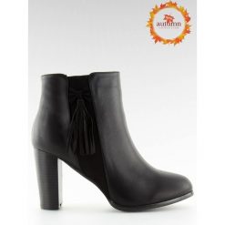 Botki na obcasie czarne F880 BLACK. Czarne botki damskie obuwie damskie, ze skóry ekologicznej, eleganckie, bez obcasa, na obcasie, bez zapięcia. Za 89,51 zł.