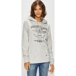Mustang - Bluza. Szare bluzy rozpinane damskie Mustang, l, z nadrukiem, z bawełny, z kapturem. W wyprzedaży za 179,90 zł.