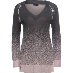 Sweter z połyskiem bonprix szaro-jasnoróżowy wzorzysty. Szare swetry damskie bonprix, bez wzorów, bez rękawów, bez kaptura. Za 35,99 zł.
