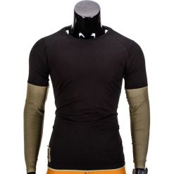 T-shirty męskie: LONGSLEEVE MĘSKI BEZ NADRUKU L65 – CZARNY/KHAKI