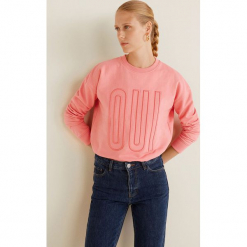 Mango - Bluza Oui. Różowe bluzy damskie Mango, l, z aplikacjami, z bawełny, bez kaptura. Za 89,90 zł.