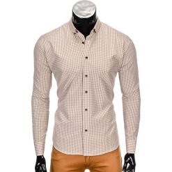 KOSZULA MĘSKA Z DŁUGIM RĘKAWEM K351 - BRĄZOWA. Brązowe koszule męskie na spinki Ombre Clothing, m, z bawełny, z długim rękawem. Za 29,00 zł.