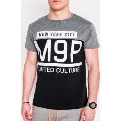 T-shirt męski z nadrukiem S1075 - grafitowy. Szare t-shirty męskie Ombre Clothing, s, z nadrukiem, z bawełny, bez kołnierzyka. Za 14,99 zł.
