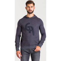 SWETER Emporio Armani. Szare swetry męskie Emporio Armani, s, bez wzorów, z wełny, z kapturem, z kapturem. Za 1479,00 zł.