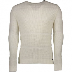 Sweter w kolorze biało-szarym. Białe swetry klasyczne męskie Guess, l, z okrągłym kołnierzem. W wyprzedaży za 329,95 zł.