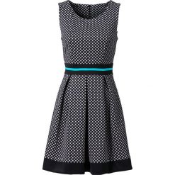 Sukienka w groszki bonprix czarno-biały w groszki. Czarne sukienki hiszpanki bonprix, w grochy, z materiału, z okrągłym kołnierzem, na ramiączkach, rozkloszowane. Za 89,99 zł.