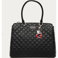 Guess Jeans - Torebka. Czarne torby damskie na zakupy Guess Jeans, w paski, z bawełny, na ramię, duże, bez dodatków. Za 699,90 zł.