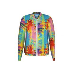 Wakacyjna damska bomberka dzianinowa w palmy. Brązowe bluzy damskie ekoszale, xl, bez wzorów, z dzianiny, bez rękawów, bez kaptura. Za 170,00 zł.