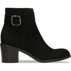 Botki YOKO. Czarne botki damskie Gino Rossi, ze skóry, eleganckie, na wysokim obcasie, na słupku, z paskami. Za 329,90 zł.