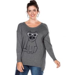Sweter w kolorze szarym. Szare swetry klasyczne damskie marki Sheego, z dzianiny, z okrągłym kołnierzem. W wyprzedaży za 78,95 zł.
