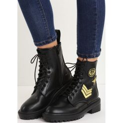 Czarne Botki Military Service. Czarne botki damskie na zamek Born2be, militarne, na niskim obcasie, na płaskiej podeszwie, na sznurówki. Za 99,99 zł.