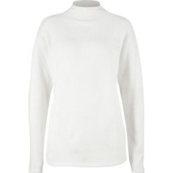 Sweter ze stójką bonprix biel wełny. Białe swetry damskie bonprix, bez wzorów, z wełny, bez rękawów, bez kaptura. Za 54,99 zł.