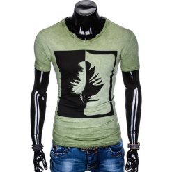 T-SHIRT MĘSKI Z NADRUKIEM S895 - OLIWKOWY. Zielone t-shirty męskie z nadrukiem Ombre Clothing, m. Za 39,00 zł.