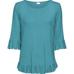 Shirt z falbaną bonprix matowy kobaltowy. Niebieskie koszulki damskie bonprix, bez wzorów, z falbankami, bez rękawów. Za 54,99 zł.