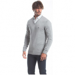 Polo Club C.H.A sweter męski M szary. Szare swetry męskie Polo Club C.H..A, m, bez wzorów, polo, bez kaptura. W wyprzedaży za 199,00 zł.