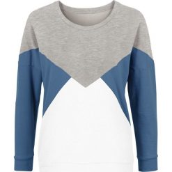 Bluza dresowa bonprix szaro-niebiesko-biel wełnym. Szare bluzy damskie bonprix, z dresówki, bez kaptura. Za 74,99 zł.