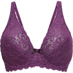 Biustonosz Pink Collection bonprix fiołkowo-czarny. Fioletowe biustonosze bardotka bonprix, w koronkowe wzory, z koronki. Za 54,99 zł.