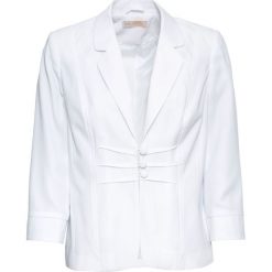 Krótki żakiet bonprix biały. Białe żakiety damskie bonprix, bez wzorów. Za 159,99 zł.