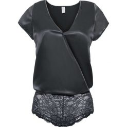 Body Premium z satynowym połyskiem bonprix czarny. Czarne body damskie bonprix, w koronkowe wzory, z satyny. Za 79,99 zł.