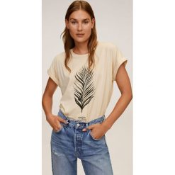 Mango - T-shirt Pspalms. Białe bluzki damskie Mango, s, z nadrukiem, z bawełny, casualowe, z okrągłym kołnierzem. Za 59,99 zł.