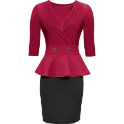 Sukienka z baskinką bonprix ciemnoczerwono-czarny. Czerwone sukienki damskie bonprix, na co dzień, w paski, eleganckie, bez kołnierzyka, z krótkim rękawem, krótkie, mini, proste. Za 149,99 zł.