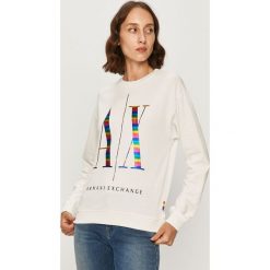 Armani Exchange - Bluza. Białe bluzy damskie Armani Exchange, s, z nadrukiem, z elastanu, bez rękawów, bez kaptura. Za 439,90 zł.