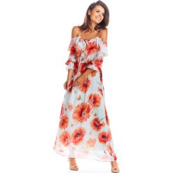 Sukienka hiszpanka długa ecru - 38. Sukienki damskie e-margeritka.pl, xl, bez wzorów, z poliesteru, eleganckie, bez kołnierzyka, z długim rękawem, długie, maxi. Za 184,99 zł.