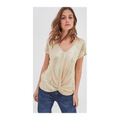 T-shirt damski. Szare bluzki damskie Promod, bez wzorów, z jeansu, eleganckie, z klasycznym kołnierzykiem. Za 119,90 zł.