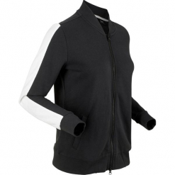 Bluza rozpinana z aksamitnymi wstawkami, długi rękaw bonprix czarny. Czarne bluzy damskie marki bonprix, bez wzorów, z dresówki, z długim rękawem, długie, bez kaptura. Za 54,99 zł.