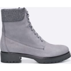 Gino Rossi - Botki. Szare buty zimowe damskie marki Gino Rossi, z materiału, z okrągłym noskiem, na obcasie, na sznurówki. W wyprzedaży za 249,90 zł.