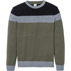 Sweter bonprix ciemnooliwkowo-szary melanż - czarny. Zielone swetry męskie bonprix, s, w paski, bez kołnierzyka, bez kaptura. Za 89,99 zł.