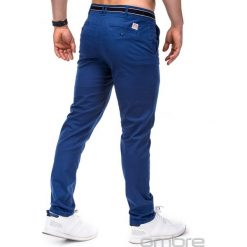 SPODNIE MĘSKIE CHINO P156 - GRANATOWE. Niebieskie chinosy męskie Ombre Clothing, z aplikacjami, z bawełny. Za 59,00 zł.