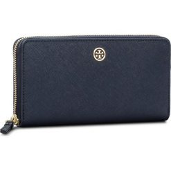 Duży Portfel Damski TORY BURCH - Robinson Zip Continental 45254 Royal Navy 403. Niebieskie portfele damskie Tory Burch, bez wzorów, ze skóry. W wyprzedaży za 599,00 zł.