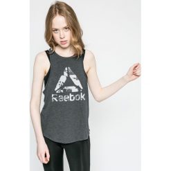 Reebok - Top. Szare topy sportowe damskie marki Reebok, l, z bawełny, z okrągłym kołnierzem. W wyprzedaży za 99,90 zł.