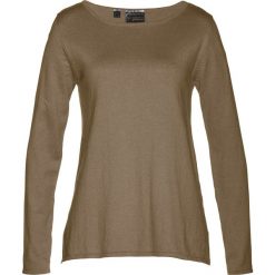Sweter Premium bonprix zielony khaki. Zielone swetry damskie bonprix, bez wzorów, klasyczne, bez rękawów, bez kaptura. Za 84,99 zł.